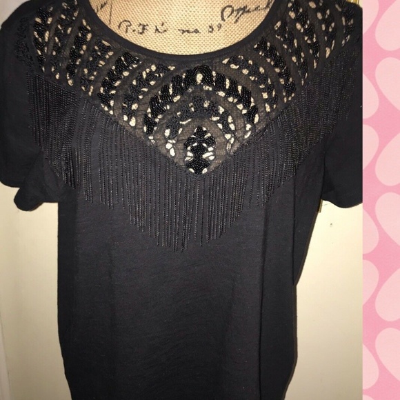 TOPSHOP BLACK BEADED & FRINGED TOP~US SIZE 12 - Picture 1 of 6